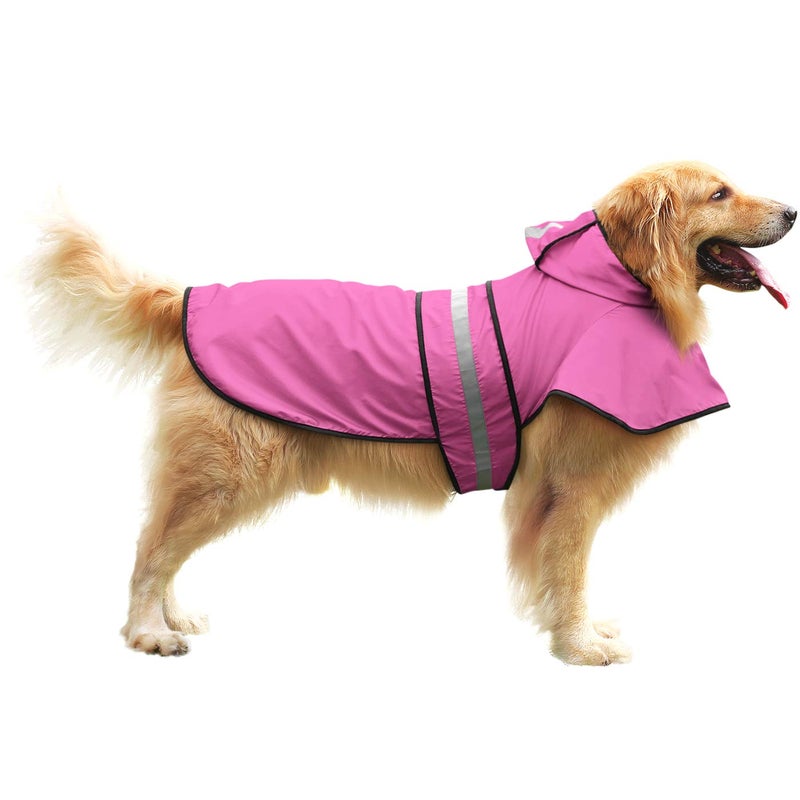 HDE Dog Raincoat Jacket Reflective Adjustable Hooded Pet Poncho Rain Coat with Leash Hole for Small to X-Large Dogs Pink - L - Image 2